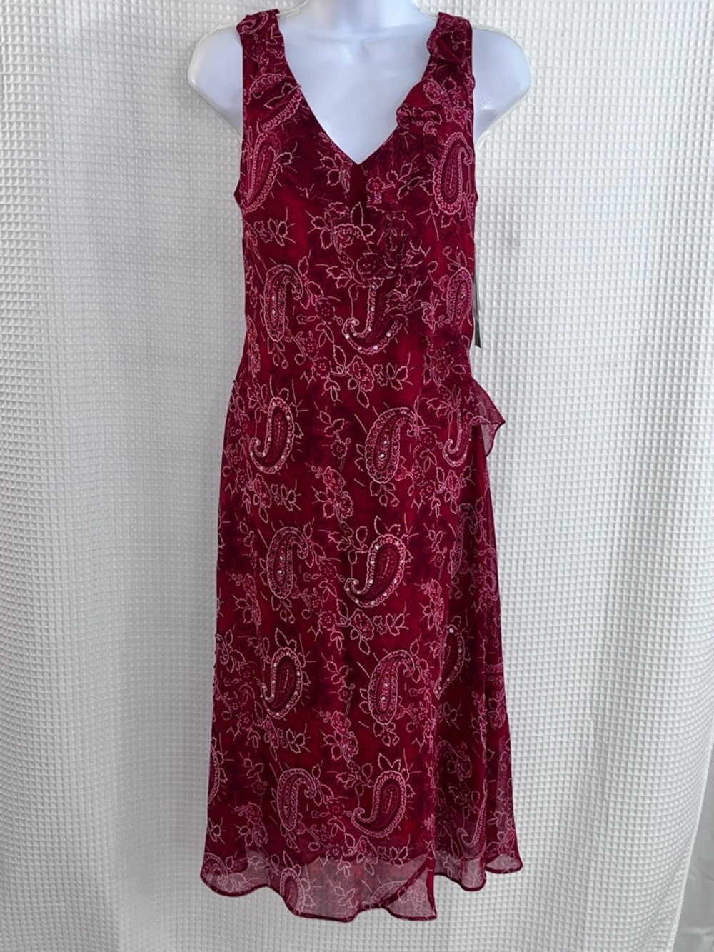 Eva Blue ladies Sleeveless Burgundy Paisley Midi Dress size 12 (NWT)